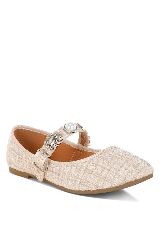 Pink Noyama Charms embellished tweed Mary Janes by My Pampered Life Seattle, featuring charming details and classic footwear style.