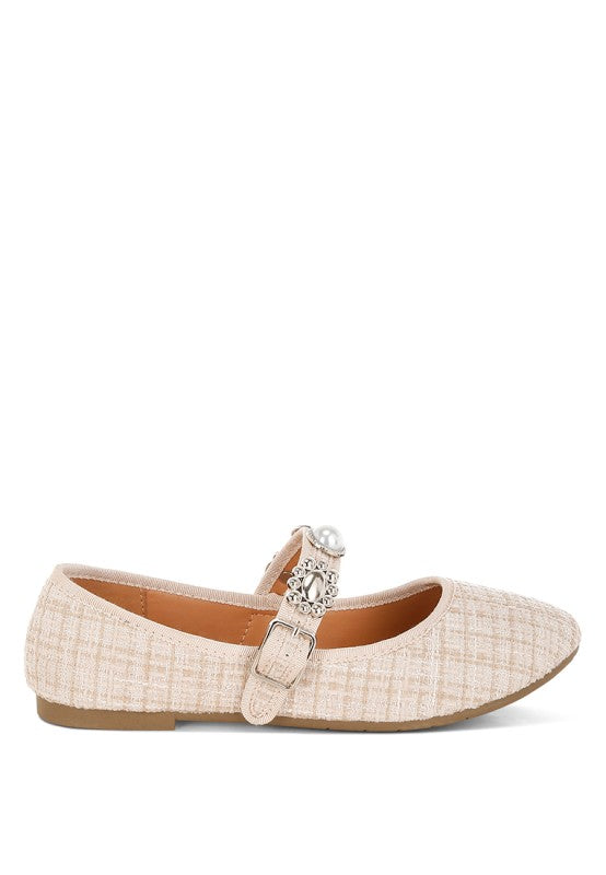 Pink Noyama Charms Embellished Tweed Mary Janes by My Pampered Life Seattle, stylish footwear with charm details and textured tweed fabric.