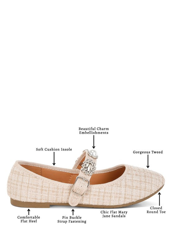 Pink Noyama Charms embellished tweed Mary Janes by My Pampered Life Seattle, showcasing charming details and classic footwear style.