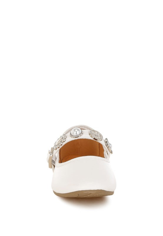 My Pampered Life Seattle Kavana Charms embellished flat Mary Janes footwear with decorative charms and a classic design.