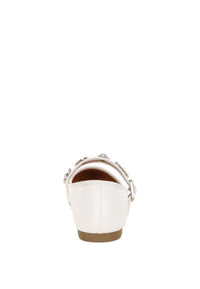 My Pampered Life Seattle Kavana Charms embellished flat Mary Janes with decorative charms and ankle straps on black leather shoes.