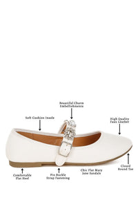 My Pampered Life Seattle Kavana Charms embellished flat Mary Jane shoes with floral details and decorative charms, black leather finish.