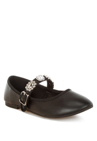 My Pampered Life Seattle Kavana Charms Embellished Flat Mary Janes featuring decorative charms and a classic black leather finish.