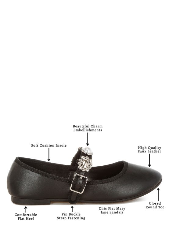 My Pampered Life Seattle Kavana Charms embellished flat Mary Janes featuring decorative charms and comfortable footwear design.