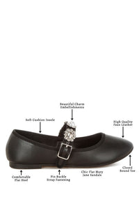 My Pampered Life Seattle Kavana Charms embellished flat Mary Janes featuring decorative charms and comfortable footwear design.
