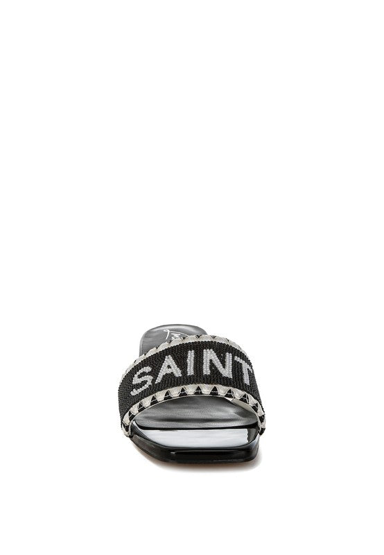 My Pampered Life Seattle Poshta Saint Tropez beaded slip-on heels with intricate beadwork and stylish design.
