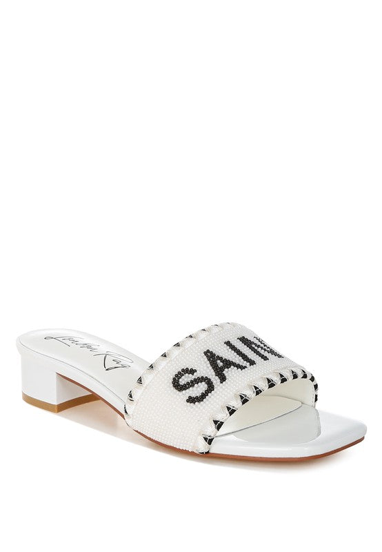 My Pampered Life Seattle Poshta Saint Tropez beaded slip-on heels with intricate beadwork and elegant design for stylish footwear.