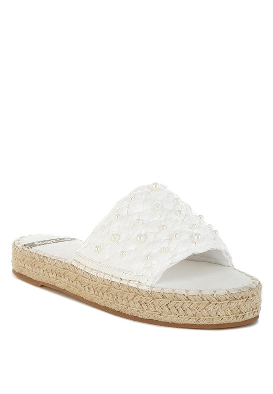 Yakna Pearl Embellished Woven Flats from My Pampered Life Seattle, showcasing woven texture and pearl details on stylish footwear.