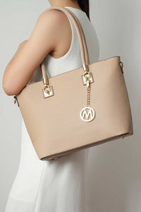 Beige MKF Vanessa tote and wallet set from Mia K in the MKF Handbag Collection, stylish and spacious for everyday use.
