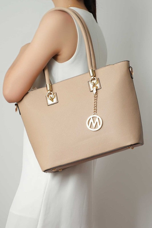 Beige MKF Vanessa tote and wallet set from Mia K in the MKF Handbag Collection, stylish and spacious for everyday use.