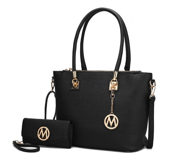 Beige MKF Vanessa tote and wallet set from Mia K, part of the 222 MKF Handbag Collection, showing the stylish matching accessories.