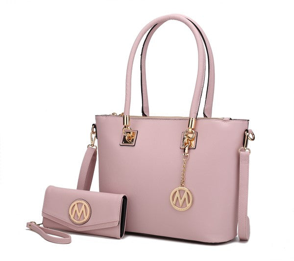 Beige MKF Vanessa tote and wallet set from Mia K, part of the MKF Handbag Collection, featuring a stylish, spacious handbag with matching wallet.