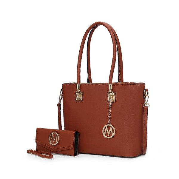 Beige MKF Vanessa Tote and Wallet Set from Mia K, part of the 222 MKF Handbag Collection, featuring a spacious handbag and matching wallet.