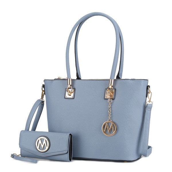 Beige MKF Vanessa tote and wallet set from Mia K, part of the MKF Handbag Collection, featuring a spacious handbag and matching wallet.