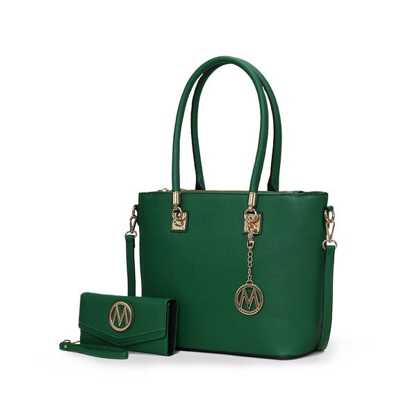 Beige MKF Vanessa tote and wallet set from Mia K, stylish handbag collection with spacious design and matching wallet.