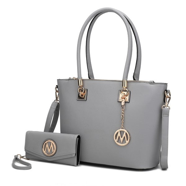 Beige MKF Vanessa tote and wallet set from Mia K, stylish handbag with matching wallet in the MKF Handbag Collection.