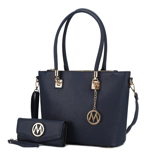 Beige MKF Vanessa tote and wallet set from Mia K, part of the 222 MKF Handbag Collection, featuring stylish, spacious accessories.
