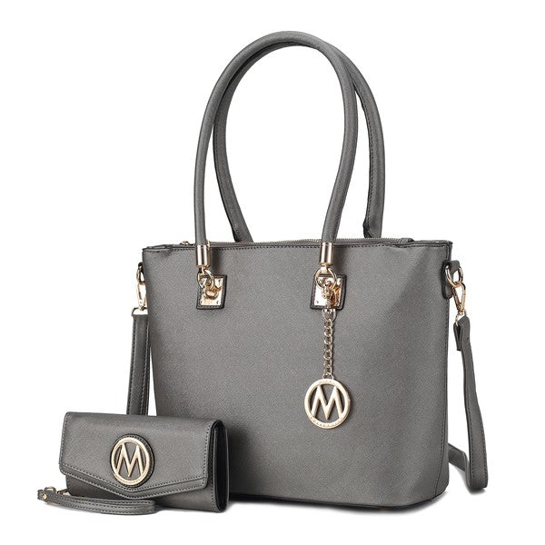 Beige MKF Vanessa tote and wallet set from the Mia K MKF Handbag Collection, featuring a spacious handbag and matching wallet.