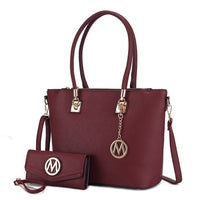 Beige MKF Vanessa tote and wallet set from the MKF Handbag Collection by Mia K, featuring stylish, spacious accessories.