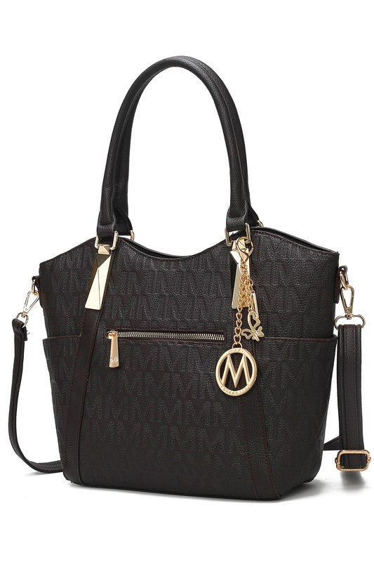 Black MKF Collection Hazel vegan leather tote bag by Mia K, stylish spacious handbag with top handles and subtle branding.
