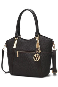 Black MKF Collection Hazel vegan leather tote bag by Mia K, stylish spacious handbag with top handles and subtle branding.