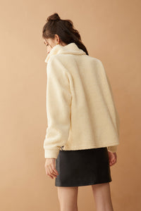 Myra USA Adelina fleece jacket in cozy navy with zip-up front and stand collar, designed for comfort and warmth.