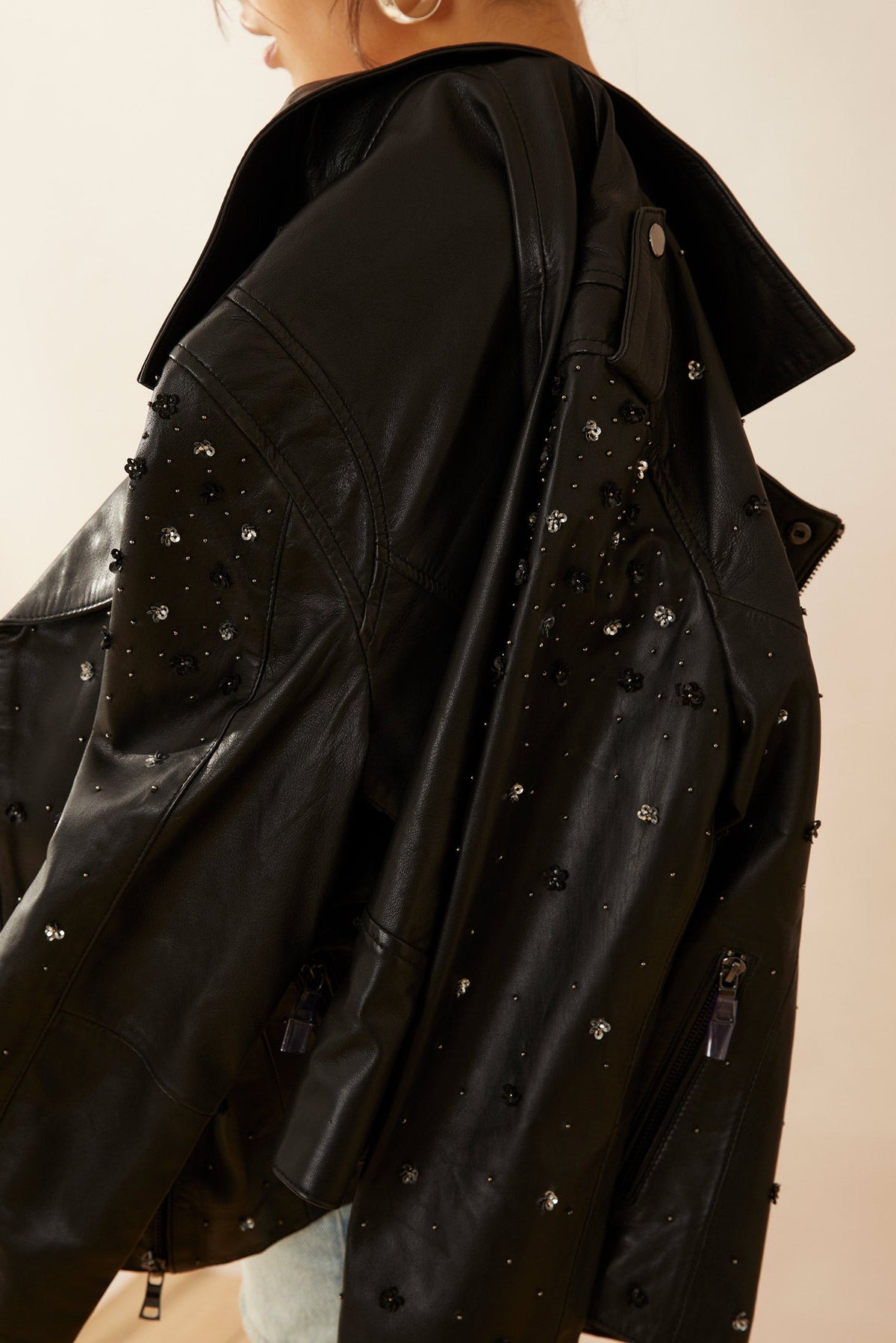 Myra USA Brittany Shy Leather Jacket for women, stylish black leather apparel with a sleek fit and modern design.