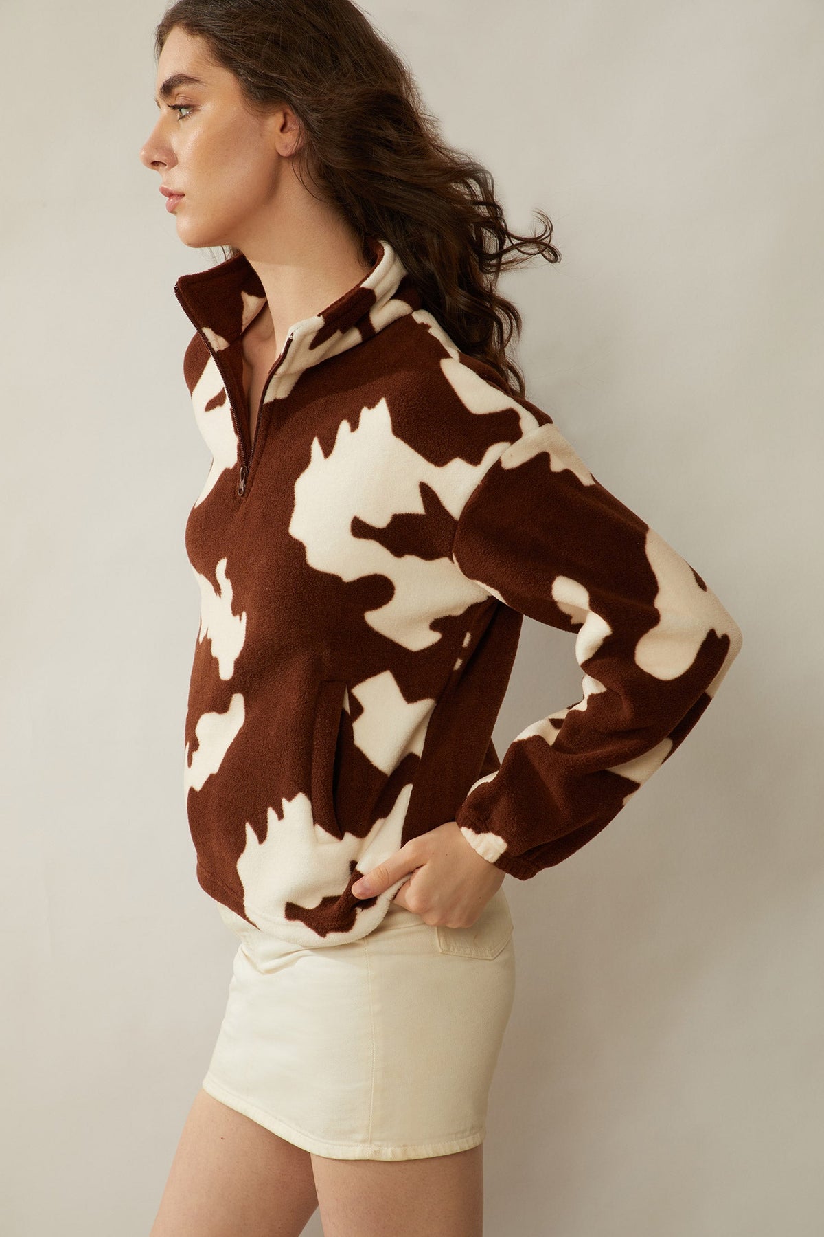 Myra USA Cuddly Cow fleece jacket for kids, soft and warm with cow print design, perfect for cozy outdoor wear.