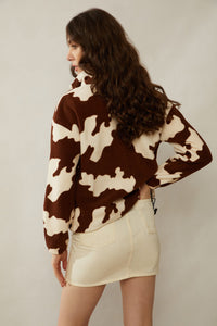 Myra USA Cuddly Cow fleece jacket for kids, soft and cozy with cow print design, perfect for cold weather.