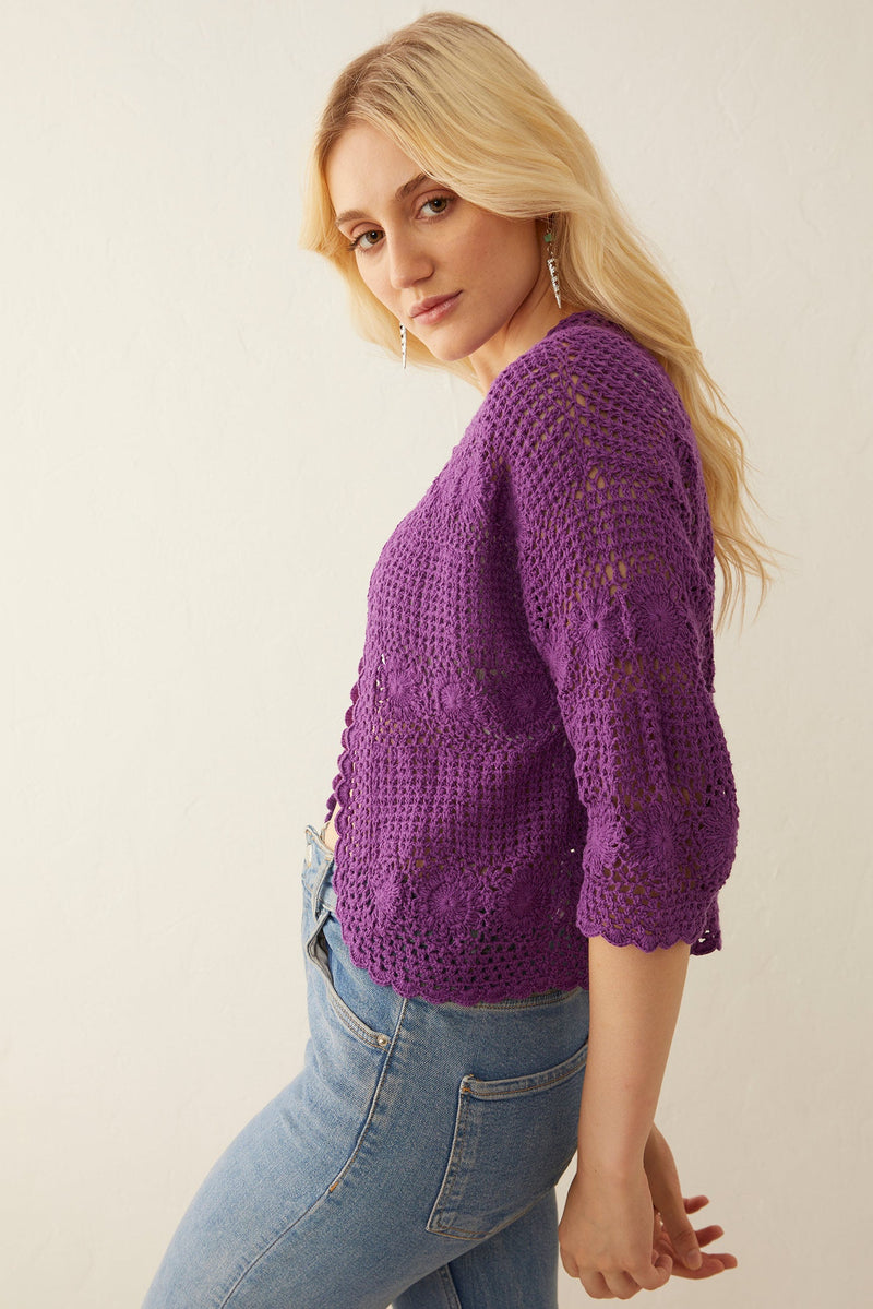 Myra USA Eloise knitted sweater jacket featuring cozy knit fabric, fitted design, and stylish collar detail.