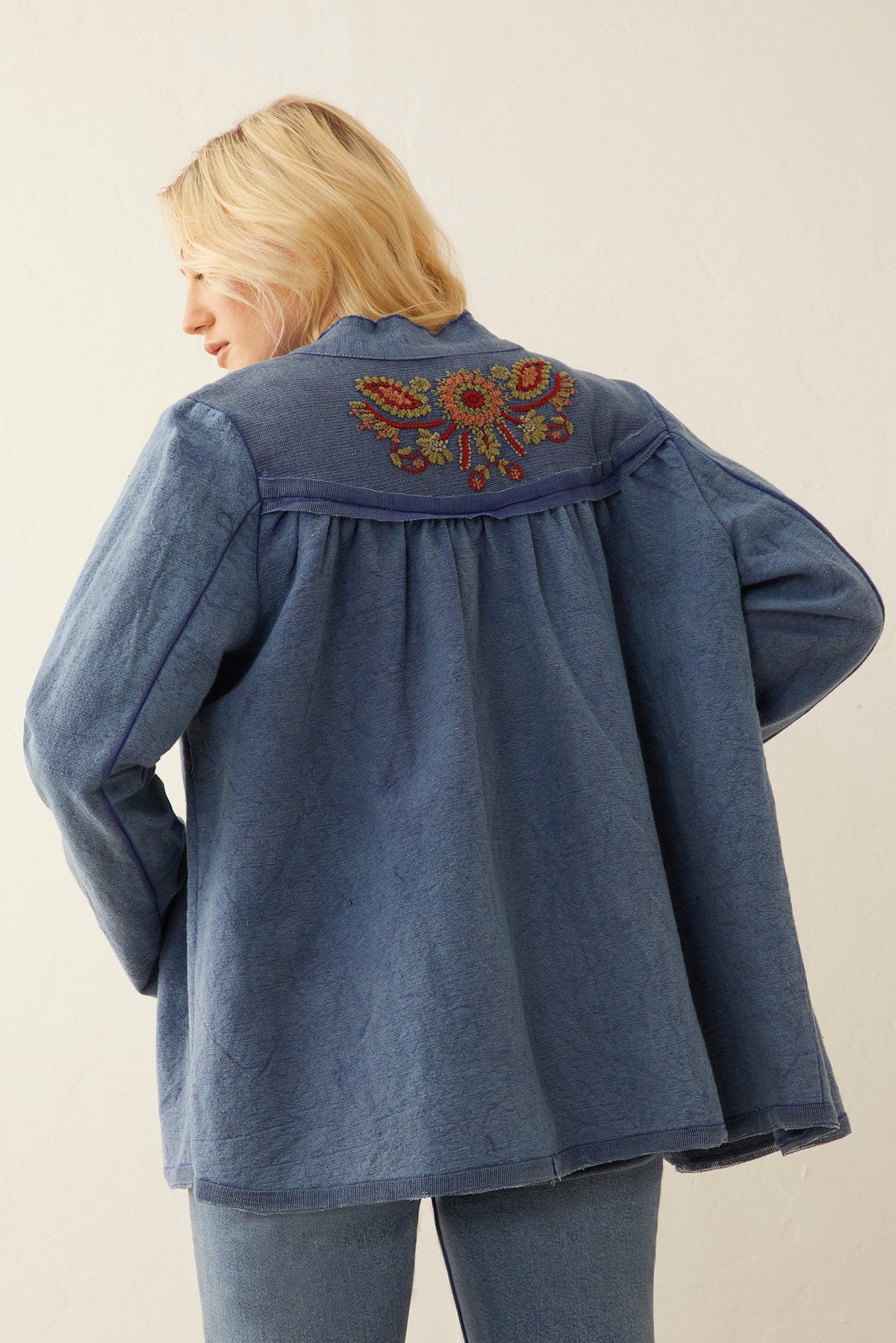 Myra USA Hazel Anne embroidered jacket featuring detailed floral embroidery and a stylish, casual design.