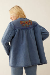 Myra USA Hazel Anne embroidered jacket featuring detailed floral embroidery and a stylish, casual design.