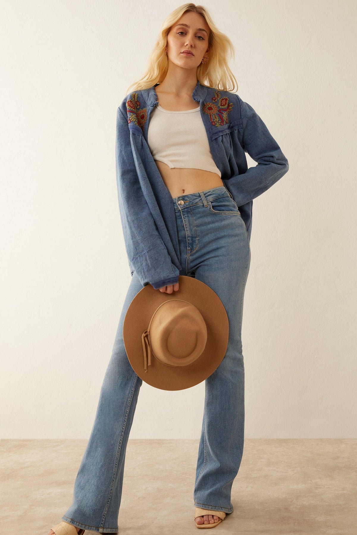 Hazel Anne embroidered jacket by Myra USA, featuring detailed floral embroidery on a stylish apparel jacket.