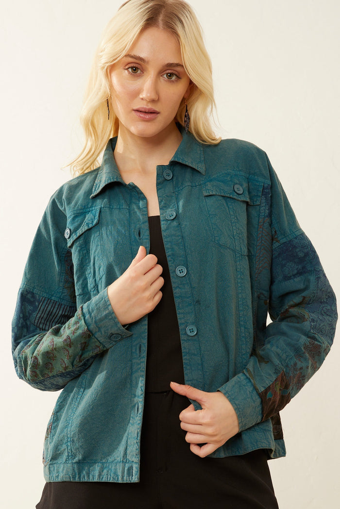 Myra USA Klinhorne Ridge patchwork jacket showing colorful patchwork design and stylish fit.