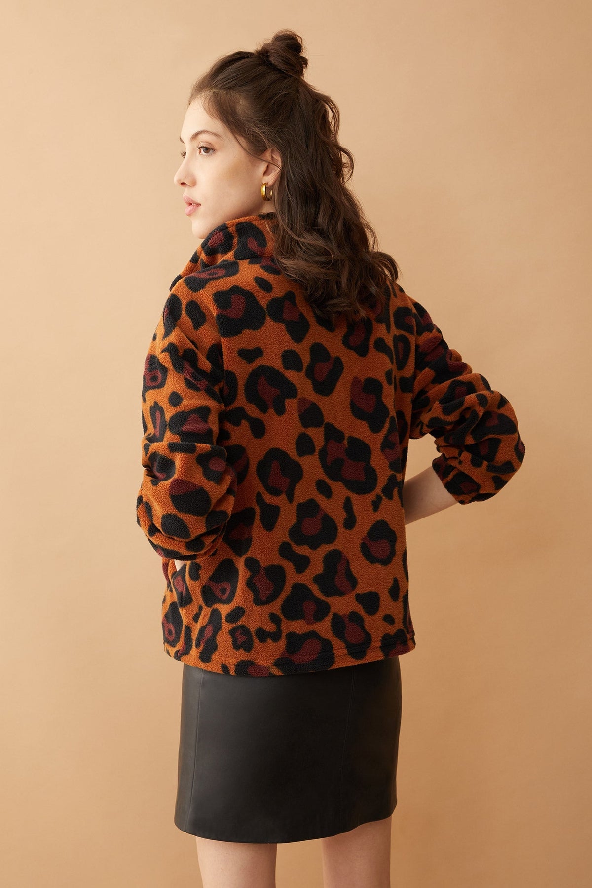 Myra USA Maren high collar jacket in animal print, stylish outerwear with a bold pattern, perfect for fashionable winter wear