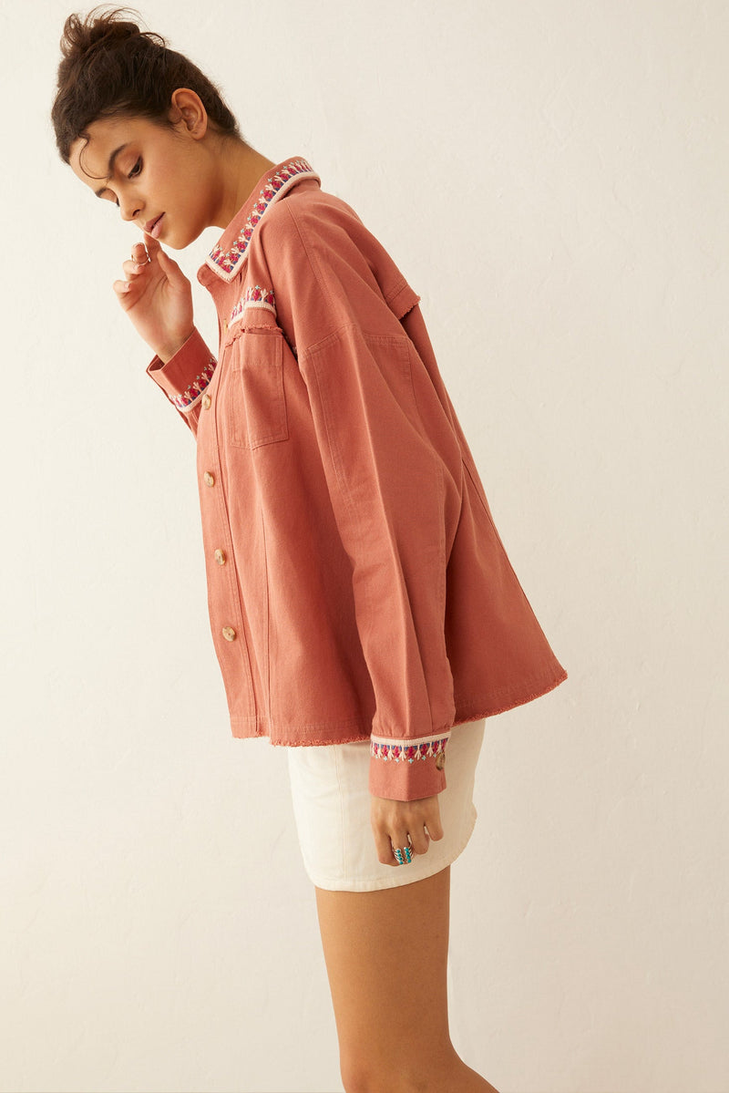 Myra USA True Delight embroidered jacket with intricate embroidery, stylish apparel for women, lightweight and comfortable.