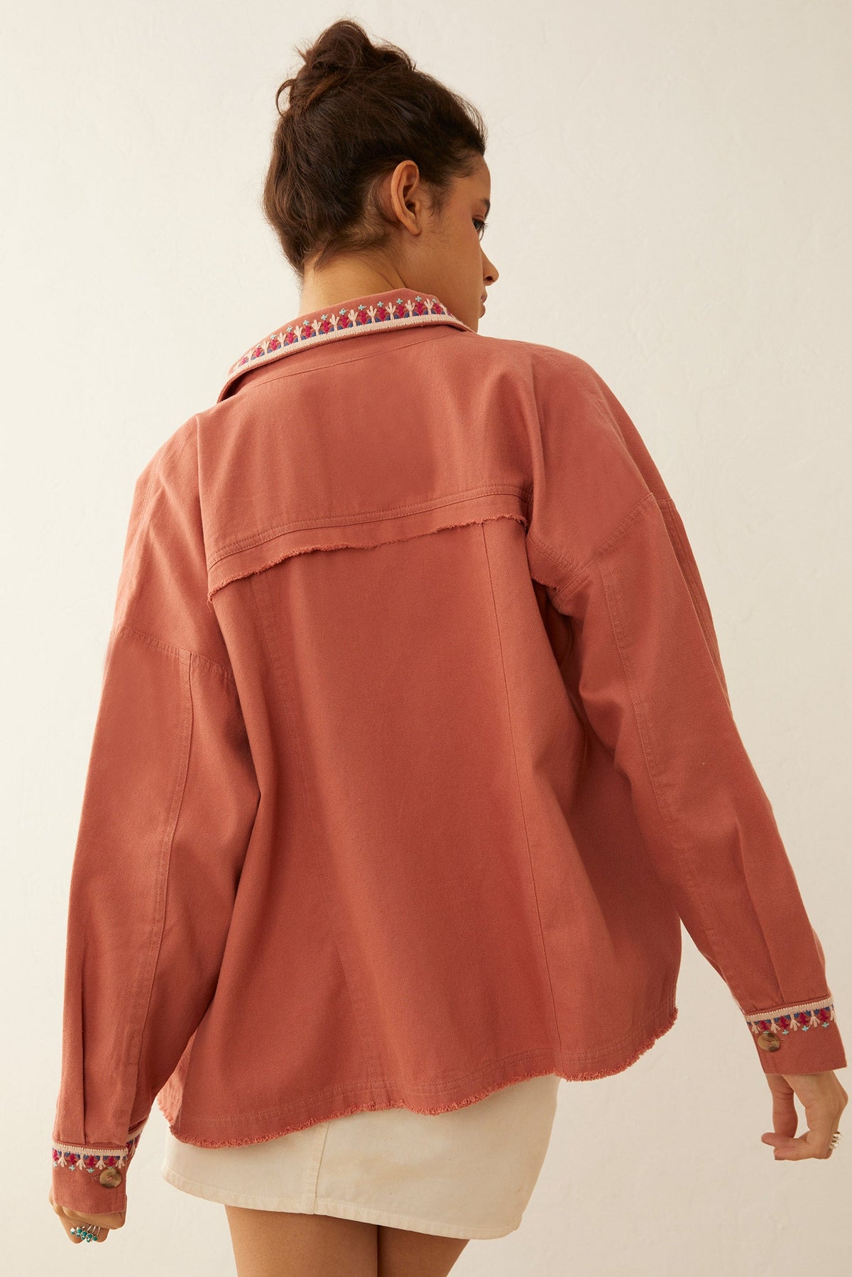 Myra USA True Delight embroidered jacket, stylish apparel with intricate embroidery and comfortable fit, shown on a model.