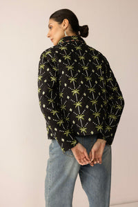 Myra USA Everglade Dreams cotton jacket in midnight black and green, stylish jacket with a comfortable fit and nature-inspired design.