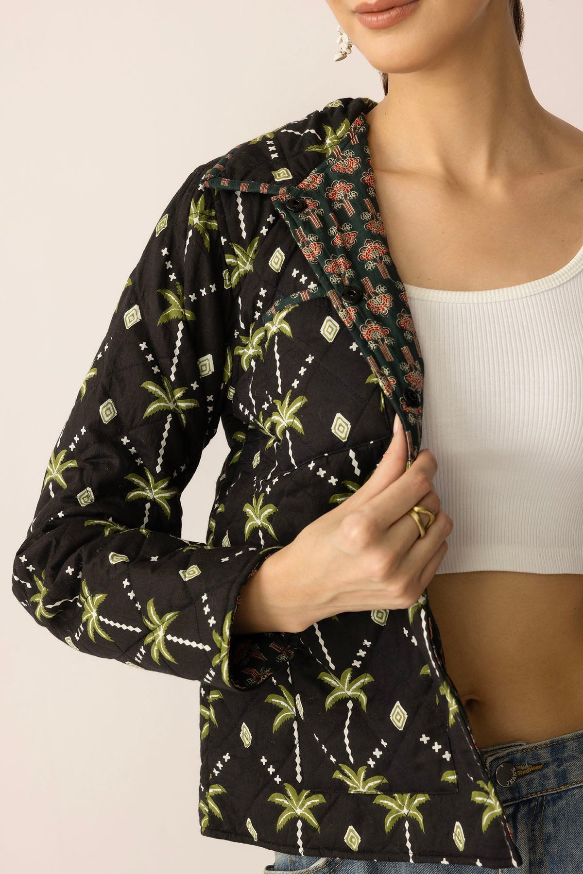 Myra USA Everglade Dreams cotton jacket in midnight black and green, featuring a stylish design and comfortable fit.