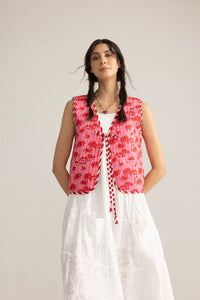 Myra USA Bohera Sunset Palms cotton jacket in blush pink, featuring palm leaf print and a casual, lightweight design.