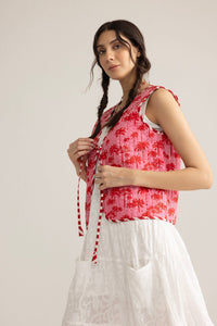 Myra USA Bohera Sunset Palms cotton jacket in blush pink, featuring palm leaf design and lightweight fabric.