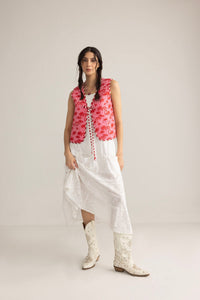 Myra USA Bohera Sunset Palms cotton jacket in blush pink, featuring palm leaf patterns and a stylish, lightweight design.