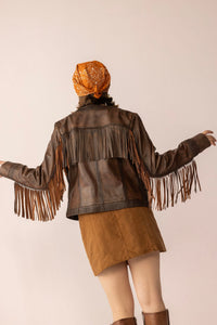 Myra USA The Outlaw Edit leather jacket in Dusk Brown, stylish women's leather jacket with sleek design and classic fit.