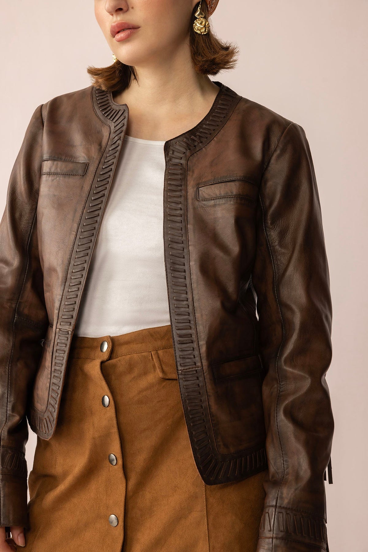Myra USA The Outlaw Edit leather jacket in Dusk Brown, stylish men's motorcycle jacket with classic design and textured leather finish.
