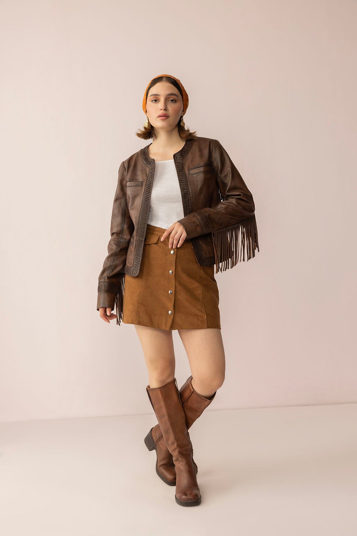 Myra USA The Outlaw Edit leather jacket in Dusk Brown, featuring a stylish, fitted design with detailed stitching and classic collar.