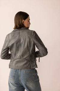 Myra USA Shadow Storm Leather Jacket in Moon Grey, stylish men's leather jacket with sleek design and textured finish.