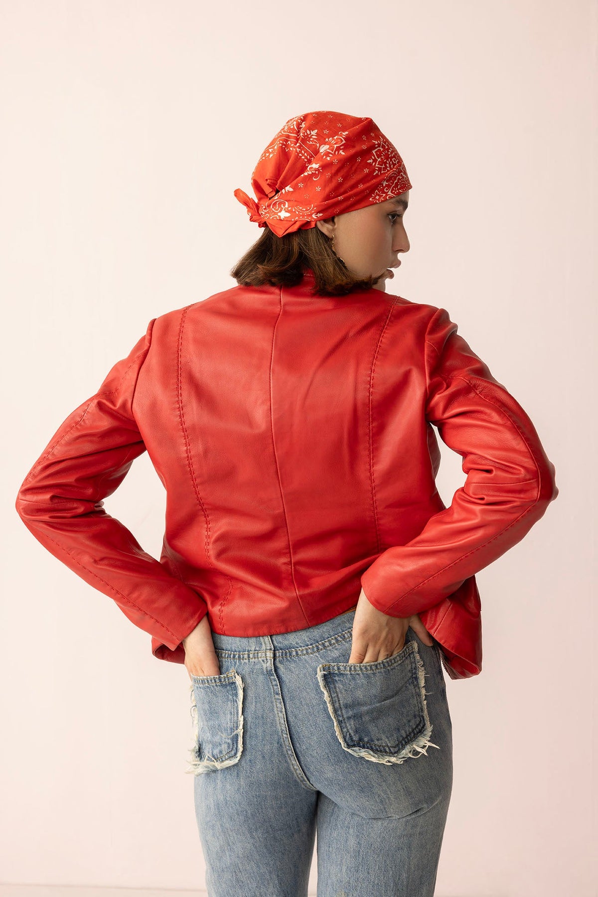Myra USA Fireline Femme Leather Jacket in Red Ember, stylish women's leather jacket with a sleek fit and vibrant red color.