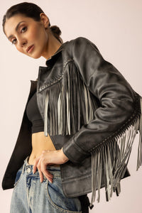 Myra USA Midnight Maverick Leather Jacket in Shadow Black, close-up view of the stylish black leather jacket with sleek design.