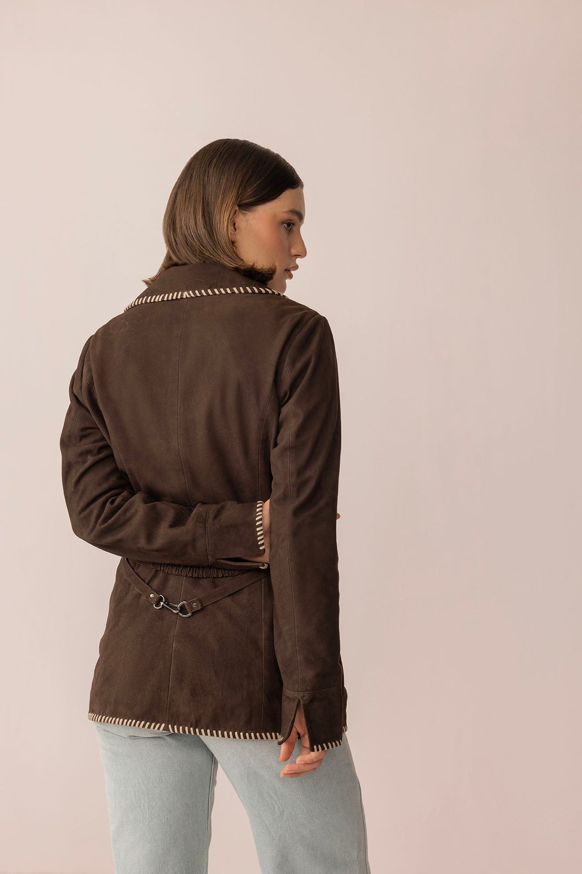 Myra USA Wandering Compass Leather Jacket in Sierra Black, small size, featuring a sleek black leather design and compass embroidery.