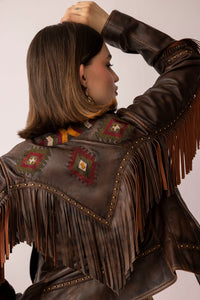 Myra USA Fury Rider Leather Jacket in smoky brown, featuring classic design and textured leather for a rugged style.